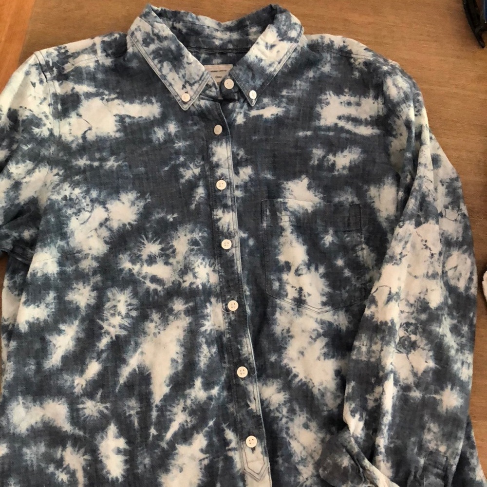 Acid Washed Chambray Button Up Medium Petite - image 1